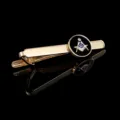 Gold-tone Masonic tie clip featuring black enamel inlay and sparkling crystal accent for men. - Regular Tie Clip (T1108)