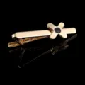 Gold tone men metal tie clip with unique black center cross design elegant business accessory - Regular Tie Clip (T1109)