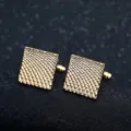 Elegant gold square cufflinks for men featuring a textured pyramid grid pattern for business wear. - Pair of Cufflinks (B1261GO)