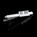 Silver metal tie clip featuring a stylish black and white piano keyboard design. - Regular Tie Clip (T1114)