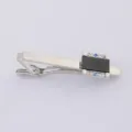 Pince a cravate homme en metal argente avec strass noir accessoire de costume d'affaires - Style Strass Bleu Blanc Incrustation Mate Noire Argentée (T1030)