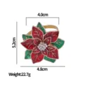 Christmas poinsettia napkin ring with red petals, green leaves, rhinestones, and gold trim. - Christmas Red Flower Style (Z1113) / Z1113