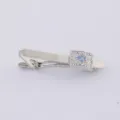 Pince à cravate en métal argenté avec strass et cristaux bleus pour hommes d'affaires. - Style Cristal Bleu Strass Sommet Carré Argenté (T1037)