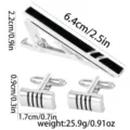 Silver tie clip and cufflinks set with black stripes, classic business men suit accessory. - Tie Clip and Cufflinks Set (AD2081)