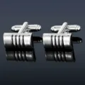 Classic silver metal cuff links with striped groove design for men formal business shirts. - Cufflinks Only (B1248)