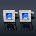 Classic square blue crystal cufflinks for men, silver tone alloy business suit accessories. - Cufflinks Only (B1159BLU)