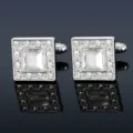Mens square crystal cufflinks silver alloy luxury suit shirt business accessories - Cufflinks Only (B1242)