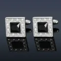 Square Black Stone Crystal Cufflinks Set Silver Metal Business Suit Shirt Accessories - Cufflinks Only (B1159BL)
