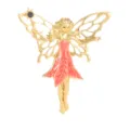 Exquisite alloy fairy brooch with pink enamel dress and sparkling crystal wand for women. - Gold Base Pink Dress Cutout Wings Fairy Style (C2741-20)