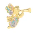 Gold-tone angel trumpet brooch featuring colorful rhinestones, elegant alloy fashion jewelry. - Gold Metal Multicolor Rhinestone Trumpet Angel Style (C2741-14)