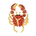 Charming gold-tone rhinestone crab brooch pin, sparkling red crystal fashion animal lapel jewelry. - Gold Crab Style (C2731-1-GO)