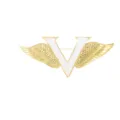 Broche émaillée en alliage forme V ailes d'ange mode femmes bijoux épingle pour sac vêtements - Cadre Doré Émail Blanc Ailes Lettre V Style (C2751-2)