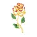 Elegante Rosen Brosche Variante mit roten Strasssteinen und lebendigen gruenen Blaettern. - Gold Rose Stil (C2742-4)