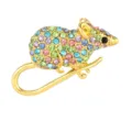 Gold tone multi-color rhinestone mouse brooch cute animal pin crystal fashion jewelry for women - Gold Mouse Style (C2731-8-GO)