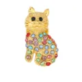 Gold Cat Rhinestone Brooch Multi-color Crystal Cute Animal Pin Fashion Coat Lapel Jewelry - Gold Cat Style (C2731-16-GO)