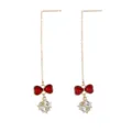 Long chain tassel earrings with red bow and rhinestone ball pendant for women fashion - Gold Double Heart Bowknot Ball Style (F1570-6)