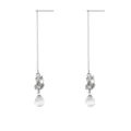 Elegant long tassel dangle earrings with sparkling rhinestones and white bead charms for women. - Silver Rhinestone Opal Bead Style (F1570-1)