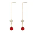 Long chain dangle earrings with crystal bow and red crystal ball, elegant party jewelry. - Gold Bowknot Red Pave Ball Style (F1570-2)