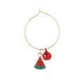 Détail de breloque de verre à vin, anneau doré avec pendentif pastèque et cloche rouge. - Style Pastèque (Z1345-14)