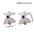 Detailed view of men's rhinestone bee cufflinks, elegant crystal insect metal shirt accessories. - Pair of Bee Cufflinks (B1361)