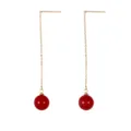 Elegant long chain tassel earrings with glossy red round bead charms, stylish dangling design for women. - Gold Red Bead Style (F1570-5)