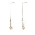 Elegant gold long tassel earrings featuring sparkling rhinestones and delicate leaf pendants. - Gold Rhinestone Leaf Pendant Style (F1570-7)