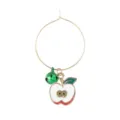 Gold metal wine glass charm with enamel apple and green bell pendant, perfect drink marker. - Apple Style (Z1345-4)