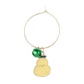 Charmant marque-verre en forme de poire avec anneau doré et cloche verte pour identifier les verres - Style Poire (Z1345-5)