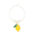 Gold metal wine glass charm with pearls and lemon pendant for goblet identification marker. - Lemon Style (Z1346-7)