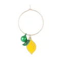 Anneau de marqueur de verre a vin en metal avec pendentif citron jaune et cloche verte. - Style Citron (Z1345-7)