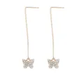 Elegant gold long chain dangle earrings featuring sparkling rhinestone butterfly pendants. - Gold Pave Butterfly Style (F1570-14)