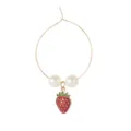 Gold-tone wine glass charm ring with faux pearls and cute enamel strawberry pendant detail. - Strawberry Thin Ring Style (Z1346-12)