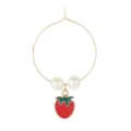 Gold-tone wine glass charm featuring two white pearls and a cute red strawberry pendant. - Strawberry Style (Z1346-13)