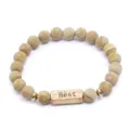 Natuurstenen kralenarmband met gegraveerde metalen bedel stijlvolle mode accessoire - Gestreepte Kralenarmband (G1168-3) / Geelgroen (G1168-3)