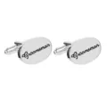 Silver alloy oval cufflinks with groomsman black script text for men wedding shirts - English Alphabet Series Style (B1156)