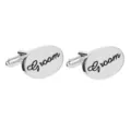 Classic silver oval Groom cufflinks for men suit shirt fashion alloy accessories detail view - English Alphabet Series Style (B1158)