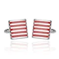 Men's square red white striped metal cufflinks elegant shirt accessories for business - Red Silver Striped Style (B1084RE) / Red