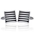 Men's stylish striped metal cufflinks, modern square business shirt cuff links, silver black. - Black Silver Striped Style (B1084BL) / Black