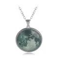 Fashion luminous moon glass pendant necklace, elegant starry sky silver chain jewelry item. - A2051