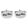 Classic silver oval cufflinks with engraved Page Boy text for men dress shirts and wedding suits. - English Alphabet Series Style (B1174)