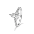 Detailed shot of a stunning 5x8mm pear-cut moissanite sterling silver ring with paved diamonds. - FDJZ-505 - White Gold - 5*8mm Moissanite