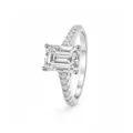 Detailed view of 925 silver emerald cut moissanite ring with sparkly pavé accent stones. - Size 5 / FDJZ-498 - White Gold - 5*7mm Moissanite