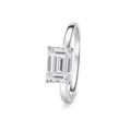 Close-up detail of a minimalist 925 sterling silver emerald cut solitaire ring sparkle. - Size 5 / FDJZ-499 - White Gold - 5*7mm Moissanite
