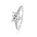 Detail shot of the 925 silver heart moissanite ring with sparkling pave band design. - FDJZ-503 - White Gold - 6.5mm Moissanite