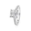 Square moissanite solitaire ring detail, 925 sterling silver paved band, elegant luxury look. - FDJZ-502 - White Gold - 6mm Moissanite