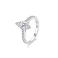 Detailed close-up view of the exquisite S925 silver marquise moissanite ring with paved stones. - FDJZ-507 - White Gold - 5*10mm Moissanite