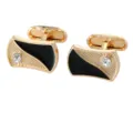 Elegant gold-tone men cufflinks featuring black enamel and rhinestones for French shirts. - Rectangular Cufflinks (B1596) / In Pairs / Rectangle