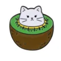 Cute kiwi cat enamel pin detail, creative fruit metal brooch badge, lovely clothing accessory - Kiwi White Cat Style (C2956)