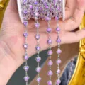 DIY αλυσίδα με μωβ καρδιές, ασημί μεταλλικά κρύσταλλα υλικά για κοσμήματα βραχιόλι - Μονό Συνδεδεμένο Aσημί
