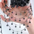 DIY αξεσουάρ μαύρης μεταλλικής αλυσίδας με κυρτές ράβδους και λαμπερά μενταγιόν δίσκου. - Μαύρο μετάλλου